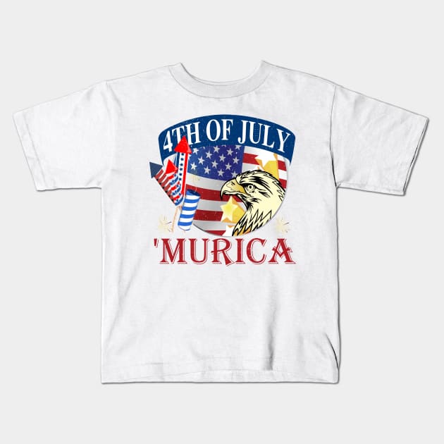 Murica 4th of July Retro Eagle Murica 2022 Funny Patriotic Kids T-Shirt by alcoshirts